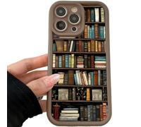 XKrmp Cartoon Bookshelf Pattern TPU Phone Case | Shockproof Soft Silicone Protective Cover with Anti-Slip Grip & Cartoon Bookcase Design for iPhone Series (#8,For Iphone 14 plus)
