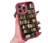 XKrmp Cartoon Bookshelf Pattern TPU Phone Case | Shockproof Soft Silicone Protective Cover with Anti-Slip Grip & Cartoon Bookcase Design for iPhone Series (#7,For Iphone 15 plus)