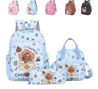 XKrmp Cute Kawaii School Bookbag , Kawaii Capivara Backpack, Captbara Bara Funny Backpackwith Lunch Bag and Pencil Case, Cute Cartoon Bookbag for Kids Teens Daily Use (#4)