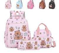 XKrmp Cute Kawaii School Bookbag , Kawaii Capivara Backpack, Captbara Bara Funny Backpackwith Lunch Bag and Pencil Case, Cute Cartoon Bookbag for Kids Teens Daily Use (#1)