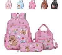 XKrmp Cute Kawaii School Bookbag , Kawaii Capivara Backpack, Captbara Bara Funny Backpackwith Lunch Bag and Pencil Case, Cute Cartoon Bookbag for Kids Teens Daily Use (#3)