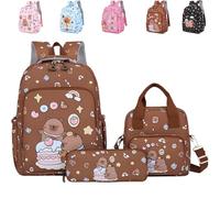 XKrmp Cute Kawaii School Bookbag , Kawaii Capivara Backpack, Captbara Bara Funny Backpackwith Lunch Bag and Pencil Case, Cute Cartoon Bookbag for Kids Teens Daily Use (#2)