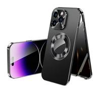 XKrmp Double-Sided Magnetic Tempered Glass Case for iPhone Series, Metal Bumper Adsorption | Shockproof Protection (#1,For Iphone 12)