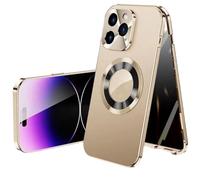 XKrmp Double-Sided Magnetic Tempered Glass Case for iPhone Series, Metal Bumper Adsorption | Shockproof Protection (#4,For Iphone 13)