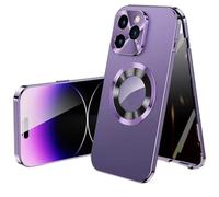 XKrmp Double-Sided Magnetic Tempered Glass Case for iPhone Series, Metal Bumper Adsorption | Shockproof Protection (#5,For Iphone 16)