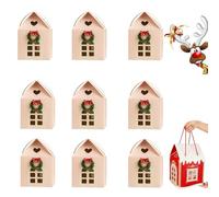 XKrmp Enchanted Christmas Wonderland Cottage Gift Box House Shaped, Gift Boxes for Presents Large, with Wreath Decoration, for Holiday Cottage Decor and Gifting. (Khaki,9Pcs)
