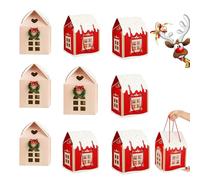 XKrmp Enchanted Christmas Wonderland Cottage Gift Box House Shaped, Gift Boxes for Presents Large, with Wreath Decoration, for Holiday Cottage Decor and Gifting. (Mixed,9Pcs)