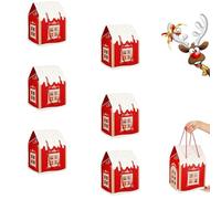 XKrmp Enchanted Christmas Wonderland Cottage Gift Box House Shaped, Gift Boxes for Presents Large, with Wreath Decoration, for Holiday Cottage Decor and Gifting. (Red,6Pcs)
