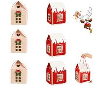 XKrmp Enchanted Christmas Wonderland Cottage Gift Box House Shaped, Gift Boxes for Presents Large, with Wreath Decoration, for Holiday Cottage Decor and Gifting. (Mixed,6Pcs)