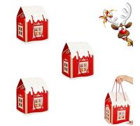 XKrmp Enchanted Christmas Wonderland Cottage Gift Box House Shaped, Gift Boxes for Presents Large, with Wreath Decoration, for Holiday Cottage Decor and Gifting. (Red,3Pcs)