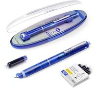 XKrmp Fountain Pen Retractable:0.38mm Blue&Black Transparent Barrel Includes 5 Refillable Cartridges, Erasable Blue&black Medium Nib Transparent Barrel For Calligraphy (Blue)