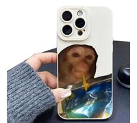 XKrmp Funny Monkey Phone Case, Slim Shockproof TPU Cover for iPhone 11-17 Pro Max, Anti-Fade Quirky Sipping Meme (E,For IPHONE 15 PLUS)