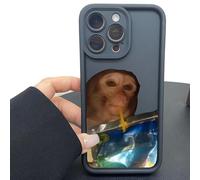 XKrmp Funny Monkey Phone Case, Slim Shockproof TPU Cover for iPhone 11-17 Pro Max, Anti-Fade Quirky Sipping Meme (J,For IPHONE 14)