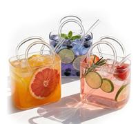 XKrmp Glass Purse for Drinks with Glass Straw, 26oz Handbag Shaped Drinking Glasses for Cocktails & Juice, Unique Wine Glass & Fish Bowl Vase Gift for Women, Borosilicate Clear Cup (3PCS)