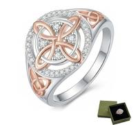 XKrmp Handmade Witch’s Knot Ring for Women - Return-Knot Protection Amulet - Rose Gold & Silver Plated Celtic Jewelry with Cubic Zirconia - Spiritual Meditation Gift (Ring,6)
