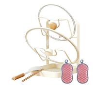 XKrmp Heavy Duty Pot Lid Holder, Rust-Resistant Carbon Steel Pan Cover Rack with Drip Tray, Vertical Kitchen Organizer Stand for Lids and Spatulas on Counter (Beige,2-Layer)