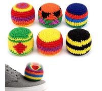 XKrmp Knitted Footbag Set - Soft Pre-Broken in Crochet Kick Bags for Adults, Classic Dead-Drop Professional Juggling Balls for Stalls, Handwoven Outdoor Party Toss Toys (6/12/24 Pack) (6PCS)