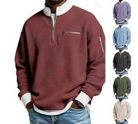 XKrmp Men's Waffle Knit Half Zip Pullover Sweatshirt Casual Stand Collar Contrast Zipper Relaxed Fit Thermal Long Sleeve Top (D,5XL)