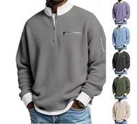 XKrmp Men's Waffle Knit Half Zip Pullover Sweatshirt Casual Stand Collar Contrast Zipper Relaxed Fit Thermal Long Sleeve Top (G,3XS)