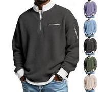 XKrmp Men's Waffle Knit Half Zip Pullover Sweatshirt Casual Stand Collar Contrast Zipper Relaxed Fit Thermal Long Sleeve Top (C,5XL)
