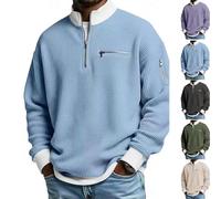 XKrmp Men's Waffle Knit Half Zip Pullover Sweatshirt Casual Stand Collar Contrast Zipper Relaxed Fit Thermal Long Sleeve Top (H,3XS)