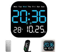 XKrmp Modern Digital Alarm Clock for Bedrooms & Office - Dimmable LED Desk Clock with Remote Control, Date & Indoor Temp - Wall or Table Setup with Memory Backup (A)