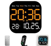 XKrmp Modern Digital Alarm Clock for Bedrooms & Office - Dimmable LED Desk Clock with Remote Control, Date & Indoor Temp - Wall or Table Setup with Memory Backup (C)