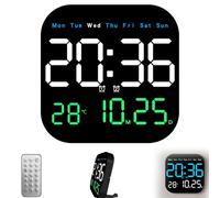 XKrmp Modern Digital Alarm Clock for Bedrooms & Office - Dimmable LED Desk Clock with Remote Control, Date & Indoor Temp - Wall or Table Setup with Memory Backup (B)
