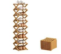 XKrmp NO ASSEMBLY 9-Tier Bamboo Shoe Rack Organizer - Foldable Free Standing Shelf for Entryway Closet, Sturdy X-Frame Vertical Storage for 20+ Pairs (Walnut Wood Color,9 Tier)