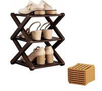 XKrmp NO ASSEMBLY 9-Tier Bamboo Shoe Rack Organizer - Foldable Free Standing Shelf for Entryway Closet, Sturdy X-Frame Vertical Storage for 20+ Pairs (Walnut Wood Color,3 Tier)