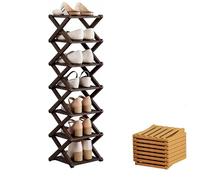 XKrmp NO ASSEMBLY 9-Tier Bamboo Shoe Rack Organizer - Foldable Free Standing Shelf for Entryway Closet, Sturdy X-Frame Vertical Storage for 20+ Pairs (Walnut Wood Color,7 Tier)