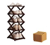 XKrmp NO ASSEMBLY 9-Tier Bamboo Shoe Rack Organizer - Foldable Free Standing Shelf for Entryway Closet, Sturdy X-Frame Vertical Storage for 20+ Pairs (Walnut Wood Color,5 Tier)