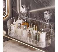 XKrmp No Drill Bathroom Suction Storage Box - 12.7" Large Capacity Shower Caddy with Drain Holes, Heavy Duty Clear PET Wall Organizer for Kitchen & Shampoo (#3)