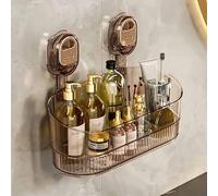 XKrmp No Drill Bathroom Suction Storage Box - 12.7" Large Capacity Shower Caddy with Drain Holes, Heavy Duty Clear PET Wall Organizer for Kitchen & Shampoo (#1)