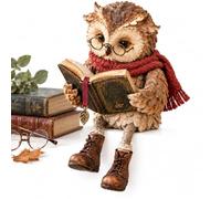 XKrmp Reading Owl Figurine with Open Book, Glasses & Dangling Boots (1PC) | Resin Shelf Sitter • Rustic Woodland Style • Cozy Scarf Detail • Book Lover, Teacher & Librarian Gift