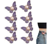 XKrmp Removable Butterfly Waist Adjustment Buckle - No-Sew Adjustable Jean Buttons Detachable Alloy Buckle Clips for Loose Pants/Skirts, Decorative & Functional (8 Colors) (6,8PCS)
