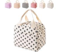 XKrmp Strawberry Tote Bag for Lunches - Reusable Lunch Bags with Shoulder Strap, Insulated, Leakproof, and Stylish Design for School, Work Commutes, or Outdoor Activities (Beige)
