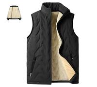 XKrmp Unisex Winter Warm Casual Sleeveless Quilted Vest with Fleece Lining, Fall Winter Warm Sleeveless Zip Up Coat with Pockets (Black,3XL)