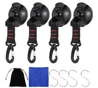 XKrmp Upgraded Heavy Duty Suction Cup Hooks 4 Pack - Strong Vacuum Suction for Car Camping, RV & Boat - Holds 22lbs on Glass, Tile & Windows - Essential Camper Accessories with Securing Hook (1Set)