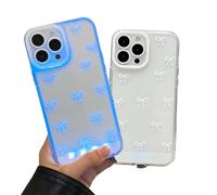 XKrmp Vibrant LED Bowknot Phone Case for iPhone Series - Glows on Calls, Slim Clear Protective Cover, Coquette Style for Women (White,For IPHONE 14 PRO)