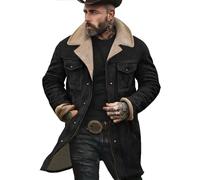 XKrmp Vintage Cowboy Suede Jacket for Men - Western Sherpa-Lined Faux Leather Coat with Plush Collar, Distressed Style (#11,XXL)