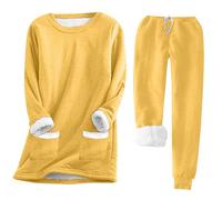 XKrmp Winter Warm Sherpa Lined Sweatsuits Women Thick Fleece 2 Piece Set Crewneck Pullover Pants Thermal Tracksuit Outfits (J,XL)