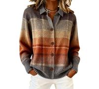 XKrmp Women's Plaid Cardigan Sweater Cotton Button Up Knit Top Casual Checkered Print Cropped Shirt Collar Winter Soft (H,XXL)