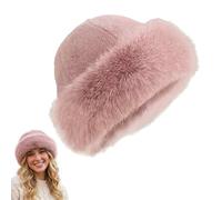 XKrmp Women's Winter Faux Fur Bucket Hat - Warm Fluffy Fisherman cap, Soft Plush Fuzzy Hat for Cold Weather Outdoor (Pink)