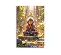 XKUGA Poster decorativo da parete con animali giapponesi zen e scimmie, stampa artistica su tela, poster decorativo per camera da letto, 40 x 60 cm