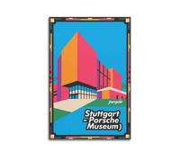 XKUGA Poster decorativo da parete su tela, motivo: Stoccarda Porsche Museum Europa, stile retrò, stampa artistica su tela, poster decorativo moderno, per camera da letto, per camera da letto, 50 x 75