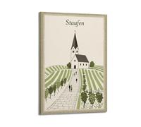 XKUGA Poster decorativo da parete su tela, stile retrò, motivo: chiesa di Staufen, con stampa artistica su tela, stile moderno, per camera da letto, 30 x 45 cm
