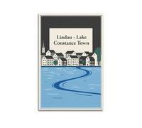 XKUGA Poster decorativo da parete su tela, stile retrò, motivo: Lindau, Lindau, Lago di Costanza, decorazione moderna per camera da letto, 50 x 75 cm