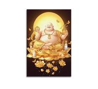 XKUGA Poster religioso con il Buddha Maitreya che ride su tela, decorativo, poster decorativo da parete e stampa artistica moderna per camera da letto (50 x 75 cm)