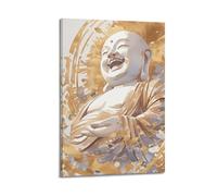 XKUGA Poster su tela raffigurante il Buddha Maitreya che ride, decorazione artistica da parete su tela, poster decorativo moderno per la camera da letto, 50 x 75 cm